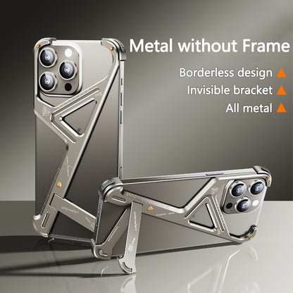 iPhone 16 Pro Luxury Geometric Style Aluminum Frameless Metal Case with Kickstand - Titanium