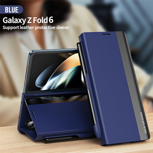 Samsung Galaxy Z Fold 6 Shockproof Leather Flip Case With S Pen Holder - Blue