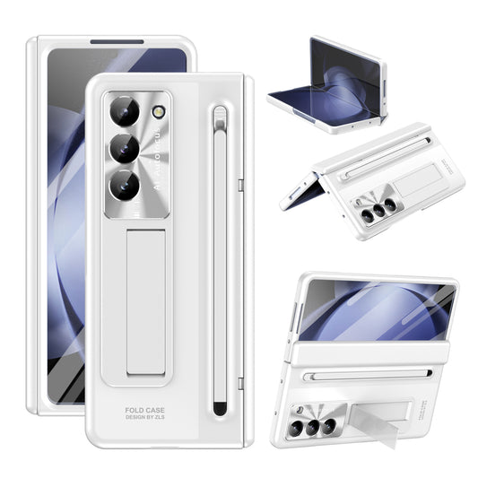 Samsung Galaxy Z Fold 6 Autofucos Electroplating Case with Kickstand, S Pen & Front Glass Protection  - White