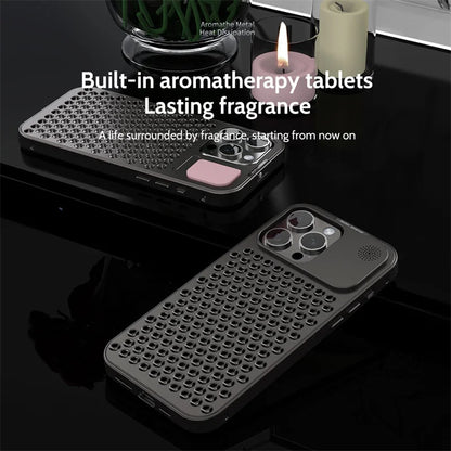 iPhone 15 Pro Max Metal Heat Dissipation Pure Aluminum Cooling Case with Aroma - Black