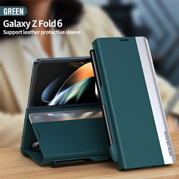 Samsung Galaxy Z Fold 6 Magnetic Shockproof Leather Flip Case With S Pen Holder - Green
