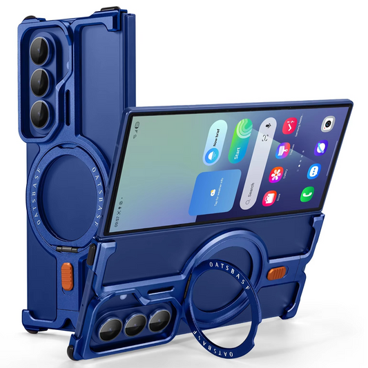 Samsung Galaxy Z Fold 7 Framless T Shape Metal Bumper with Magsafe & 360° Rotation Ring - Blue