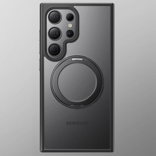 Samsung Galaxy S25 Ultra Matte Shockproof Case with Magsafe & 360° Magnetic Rotting Ring - Black