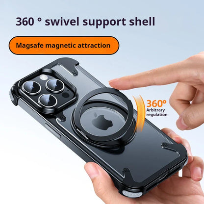 iPhone 15 Pro Metal Rimless Leather Rotating Ring Impact Resistance Casing with MagSafe - Titanium