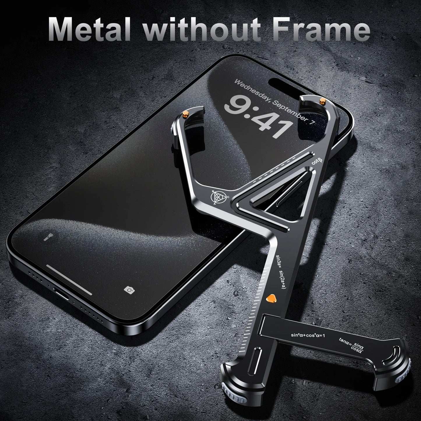 iPhone 16 Pro Luxury Geometric Style Aluminum Frameless Metal Case with Kickstand - Titanium