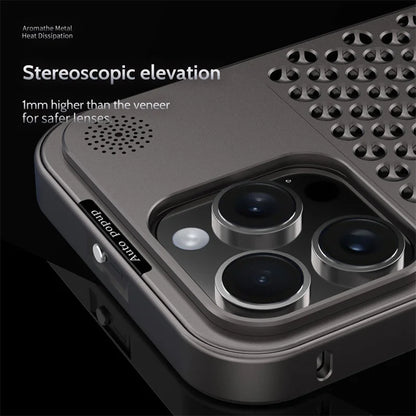iPhone 15 Pro Max Metal Heat Dissipation Pure Aluminum Cooling Case with Aroma - Black