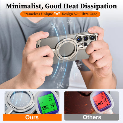 Samsung Galaxy S25 Ultra Frameless Metal Shockproof Bumper Case with Magsafe & 360° Rotatable Ring Kickstand - Desert