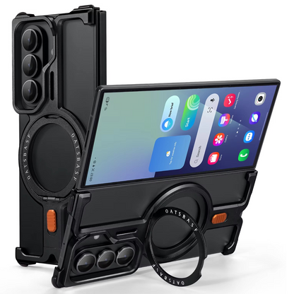 Samsung Galaxy Z Fold 7 Framless T Shape Metal Bumper with Magsafe & 360° Rotation Ring - Black