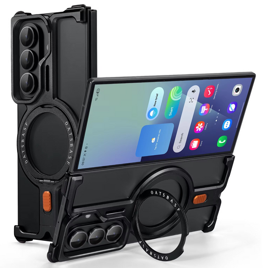 Samsung Galaxy Z Fold 7 Framless T Shape Metal Bumper with Magsafe & 360° Rotation Ring - Black