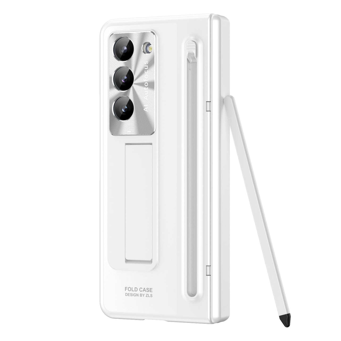 Samsung Galaxy Z Fold 6 Autofucos Electroplating Case with Kickstand, S Pen & Front Glass Protection  - White
