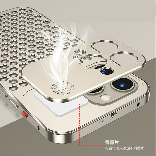 iPhone 15 Pro Max Metal Heat Dissipation Pure Aluminum Cooling Case with Aroma - Black