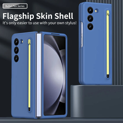 Samsung Galaxy Z Fold 5 Skin Feel Slim S Pen Case with Front Glass Stylus - Blue