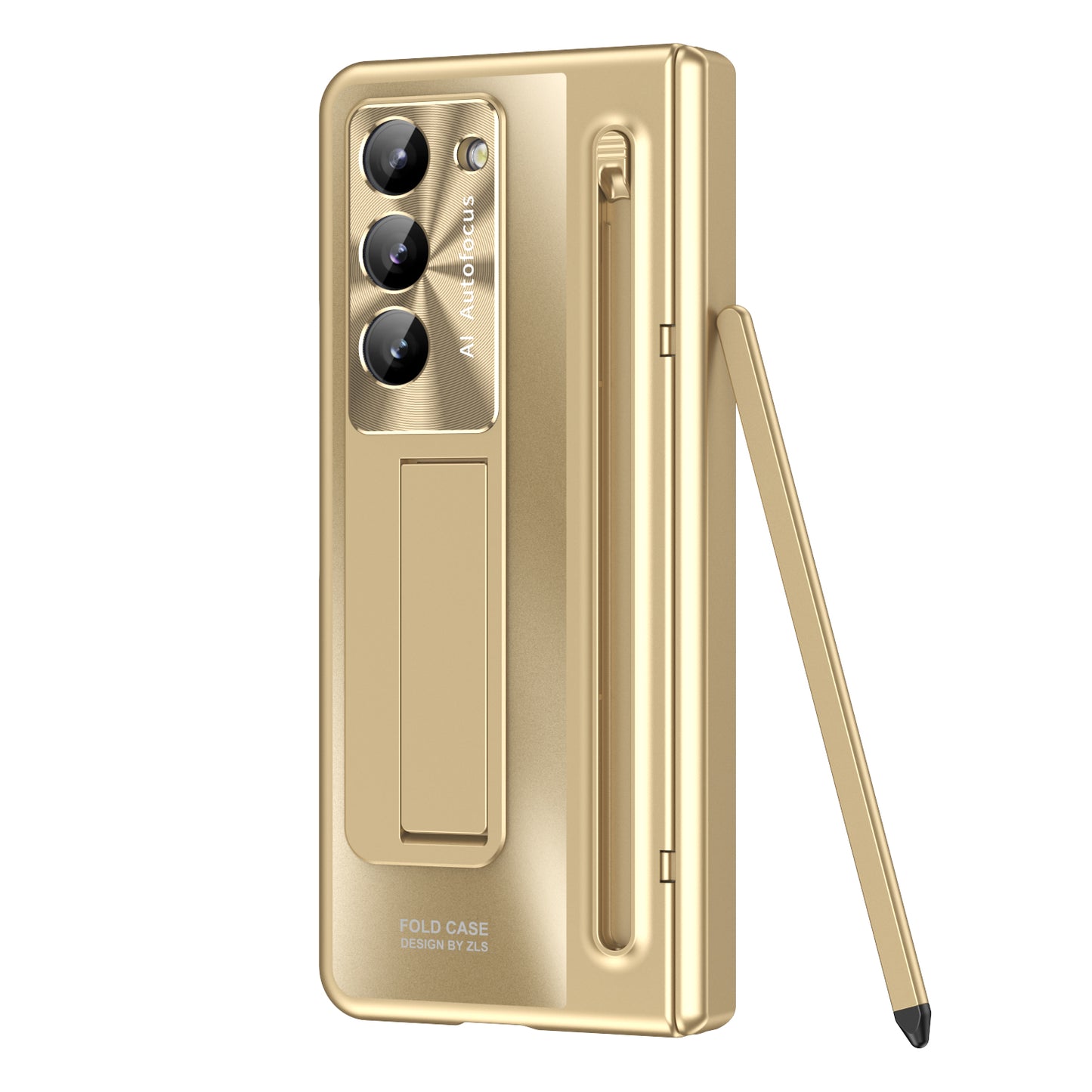 Samsung Galaxy Z Fold 6 Autofucos Electroplating Case with Kickstand, S Pen & Front Glass Protection  - Gold