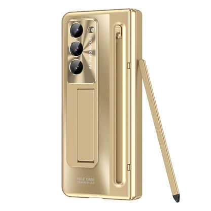 Samsung Galaxy Z Fold 6 Autofucos Electroplating Case with Kickstand, S Pen & Front Glass Protection  - Gold