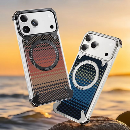 iPhone 17 Pro Max Titan Carbon Metal Frame Case with 360 Rotating Ring - Sunrise