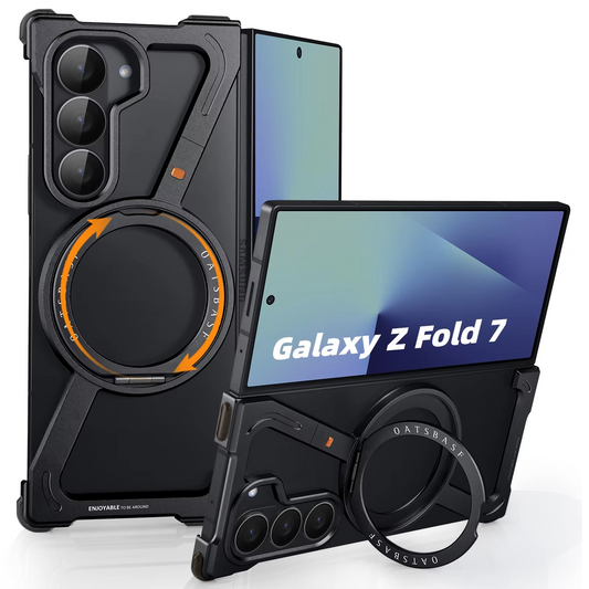 Samsung Galaxy Z Fold7 Framless Z Shape Metal Bumper with Magsafe & 360° Rotation Ring - Black