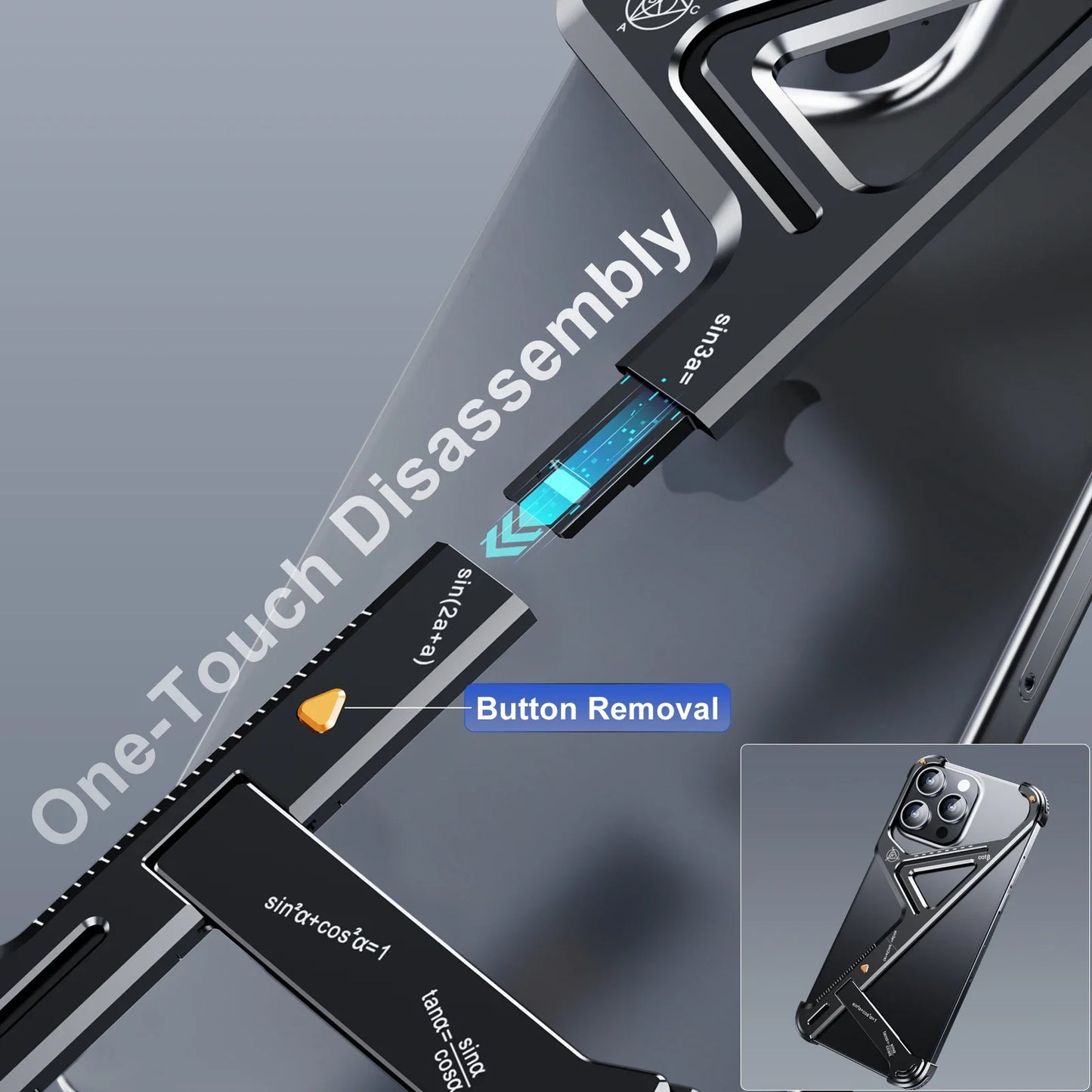 iPhone 16 Pro Luxury Geometric Style Aluminum Frameless Metal Case with Kickstand - Titanium