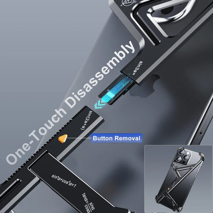 iPhone 16 Pro Luxury Geometric Style Aluminum Frameless Metal Case with Kickstand - Titanium