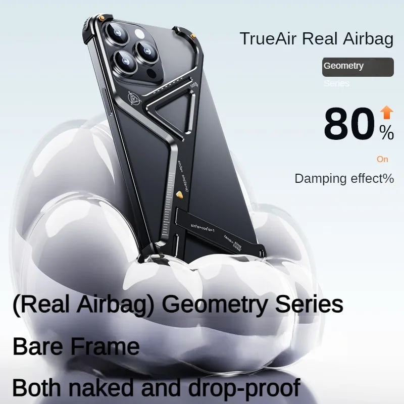 iPhone 16 Pro Luxury Geometric Style Aluminum Frameless Metal Case with Kickstand - Titanium