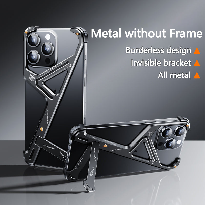 Apple iPhone 16 Pro Luxury Geometric Style Aluminum Frameless Metal Case with Kickstand - Black