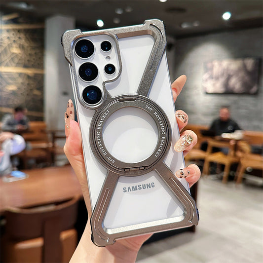 Samsung Galaxy S25 Ultra Frameless Metal Bumper Case with Magsafe & 360° Rotatable Ring & Kickstand - Titanium