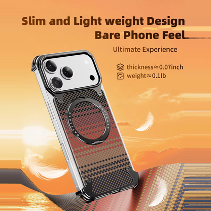 iPhone 17 Pro Max Titan Carbon Metal Frame Case with 360 Rotating Ring - Sunrise
