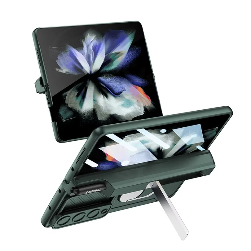 Samsung Galaxy Z Fold 5 Magnetic Hinge & Stand with Pen Holder Protective Case with Glass - Black