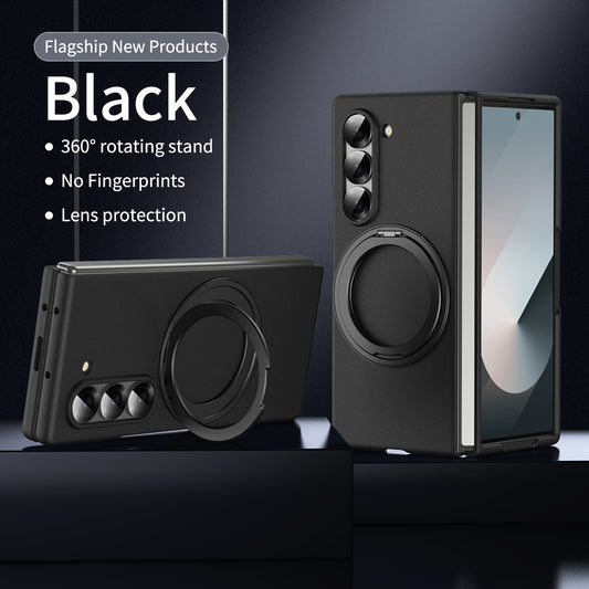 Samsung Galaxy Z Fold 6 Shockproof Hard Shell Case with 360 Metal Rotating & Front Glass - Black