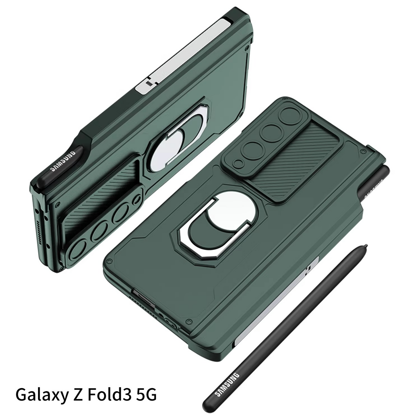 Samsung Galaxy Z Fold 5 Magnetic Hinge & Stand with Pen Holder Protective Case with Glass - Black