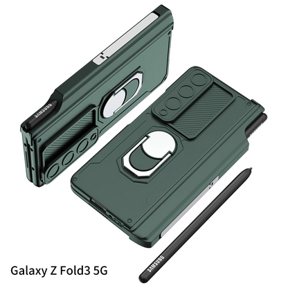 Samsung Galaxy Z Fold 5 Magnetic Hinge & Stand with Pen Holder Protective Case with Glass - Black