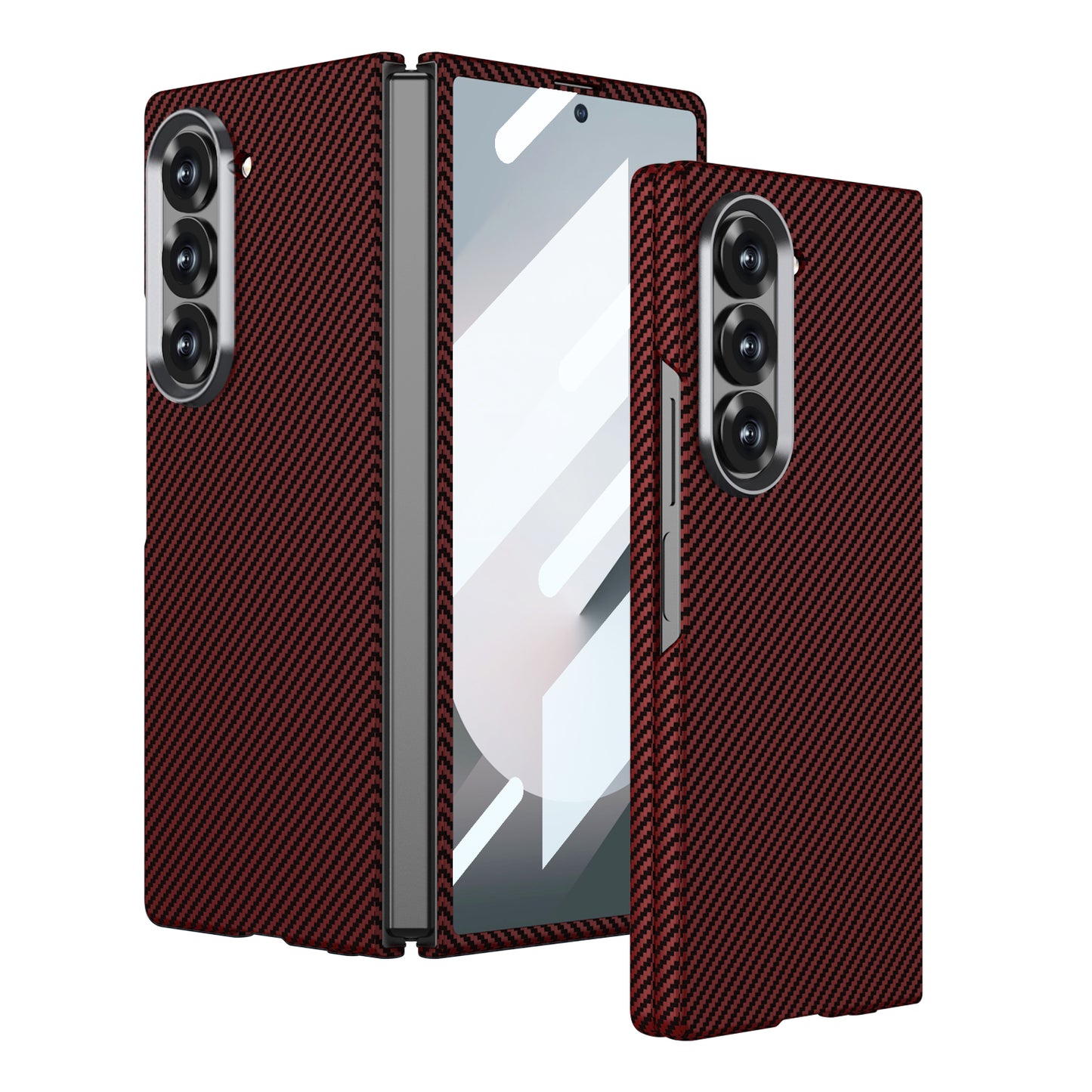 Samsung Galaxy Z Fold6 GKK Ultra-thin Carbon Fiber Texture Case with Inbuilt Glass Protection - Red