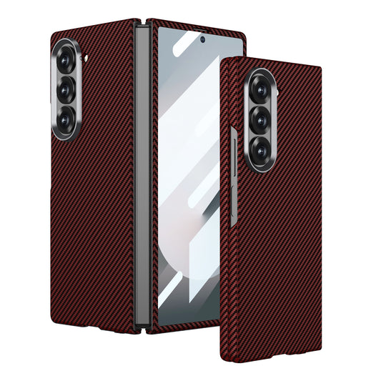 Samsung Galaxy Z Fold6 GKK Ultra-thin Carbon Fiber Texture Case with Inbuilt Glass Protection - Red