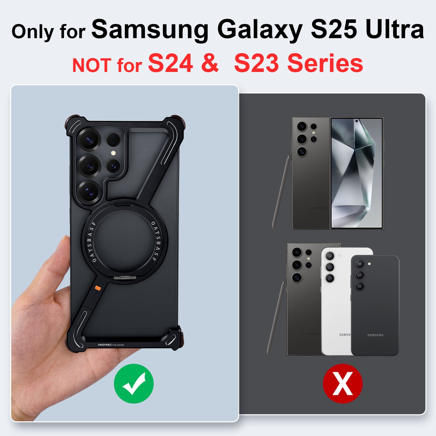 Samsung Galaxy S25 Ultra Z Shape Metal Bumper Case with Magsafe & 360° Rotatable Kickstand - Titanium