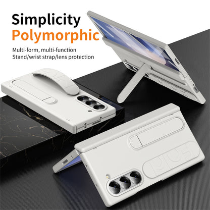 Samsung galaxy Z Fold 5 Wristband Stand Case with Inbuilt Glass & HInge Protection - Gray