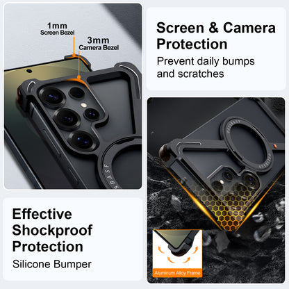 Samsung Galaxy S25 Ultra Z Shape Metal Bumper Case with Magsafe & 360° Rotatable Kickstand - Titanium
