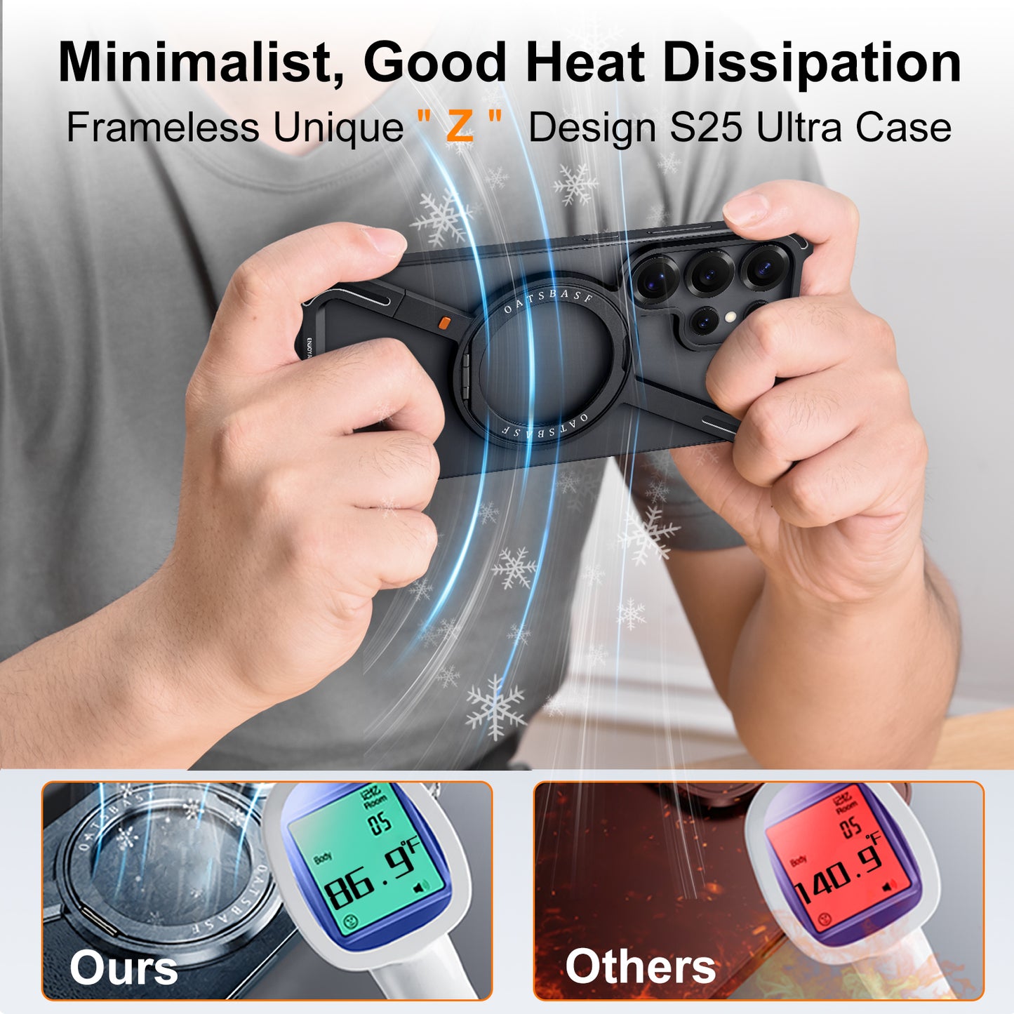Samsung Galaxy S25 Ultra Z Shape Metal Bumper Case with Magsafe & 360° Rotatable Kickstand - Titanium