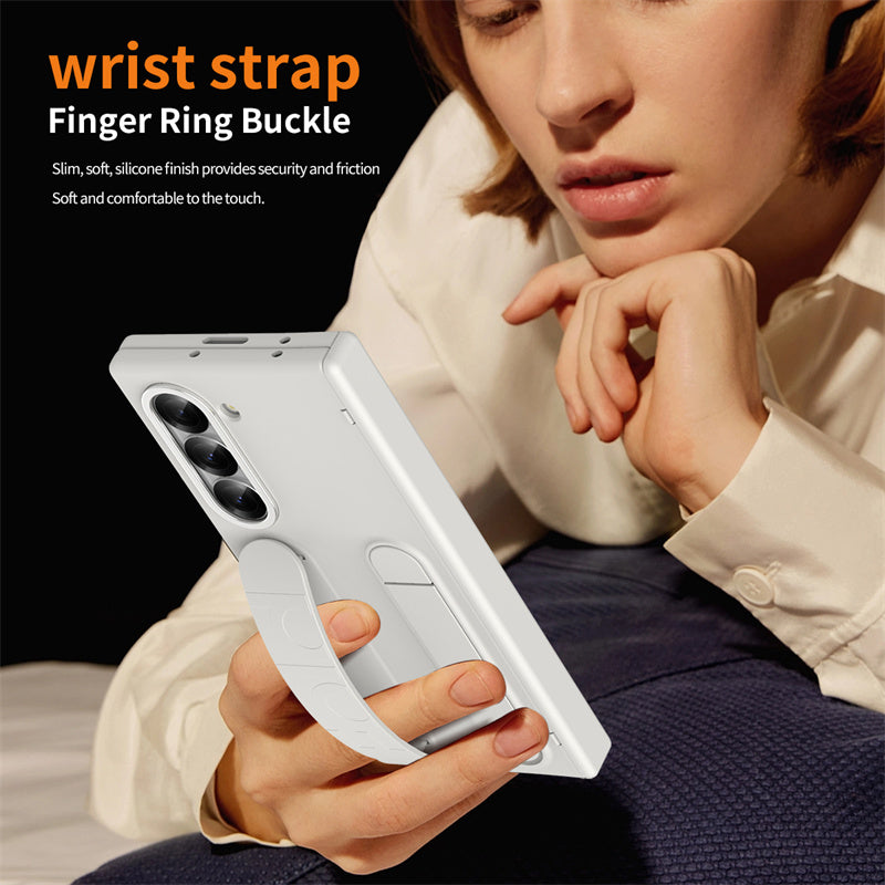 Samsung galaxy Z Fold 5 Wristband Stand Case with Inbuilt Glass & HInge Protection - Gray