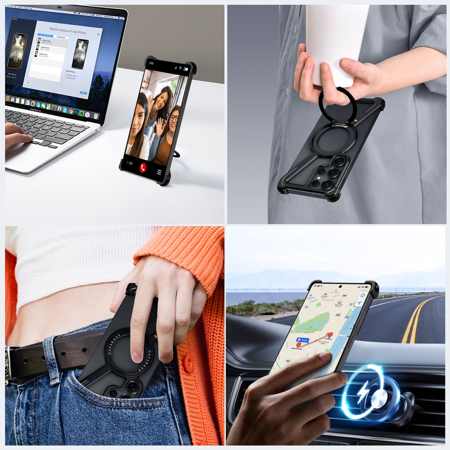 Samsung Galaxy S25 Ultra Z Shape Metal Bumper Case with Magsafe & 360° Rotatable Kickstand - Titanium