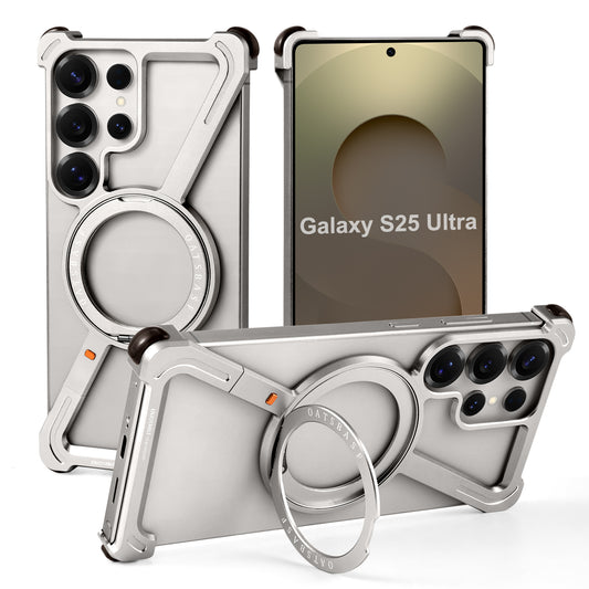 Samsung Galaxy S25 Ultra Z Shape Metal Bumper Case with Magsafe & 360° Rotatable Kickstand - Titanium
