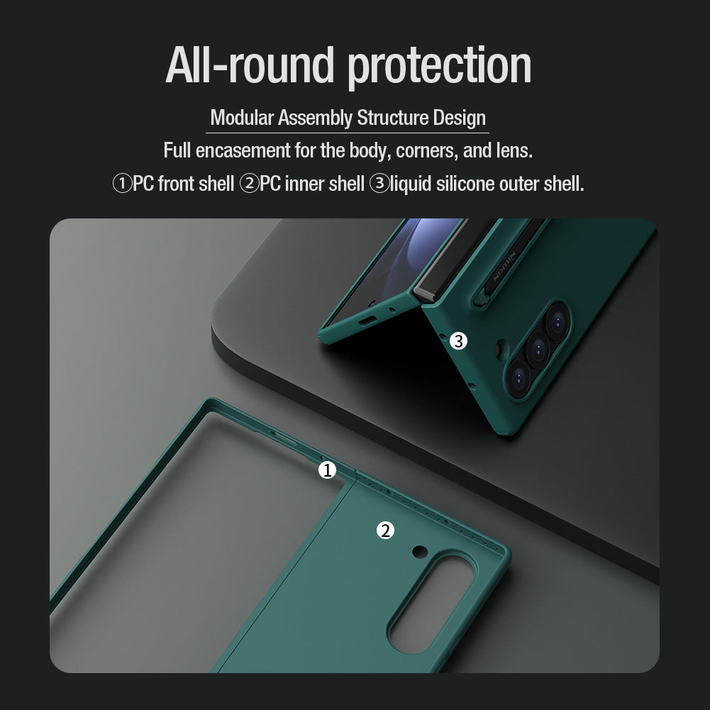 Nilkin Skin Feel Slim S Pen Protective Case with Stylus for Samsung Galaxy Z Fold 6 - Black