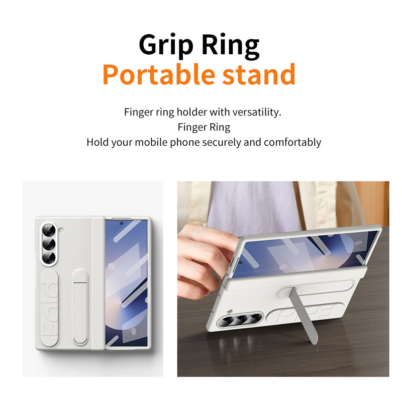 Samsung galaxy Z Fold 5 Wristband Stand Case with Inbuilt Glass & HInge Protection - Gray