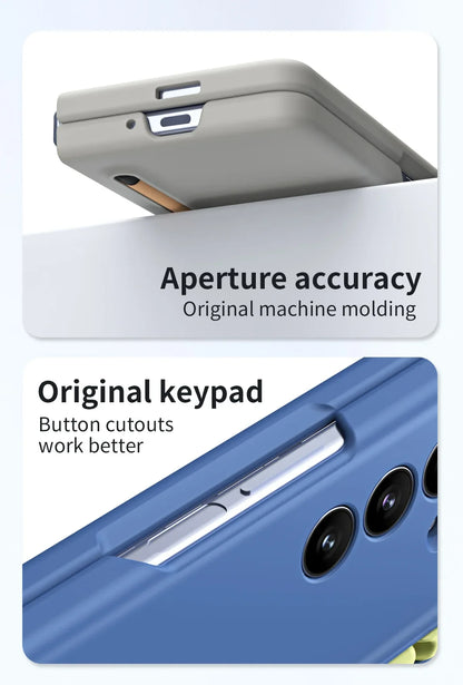Samsung Galaxy Z Fold 5 Skin Feel Slim S Pen Case with Front Glass Stylus - Blue