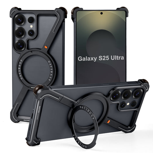 Samsung Galaxy S25 Ultra Z Shape Metal Bumper Case with Magsafe & 360° Rotatable Kickstand - Black