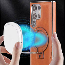 Samsung Galaxy S26 Ultra Luxury Leather Magnetic Shockproof Case with Magsafe & Ring Stand - Black