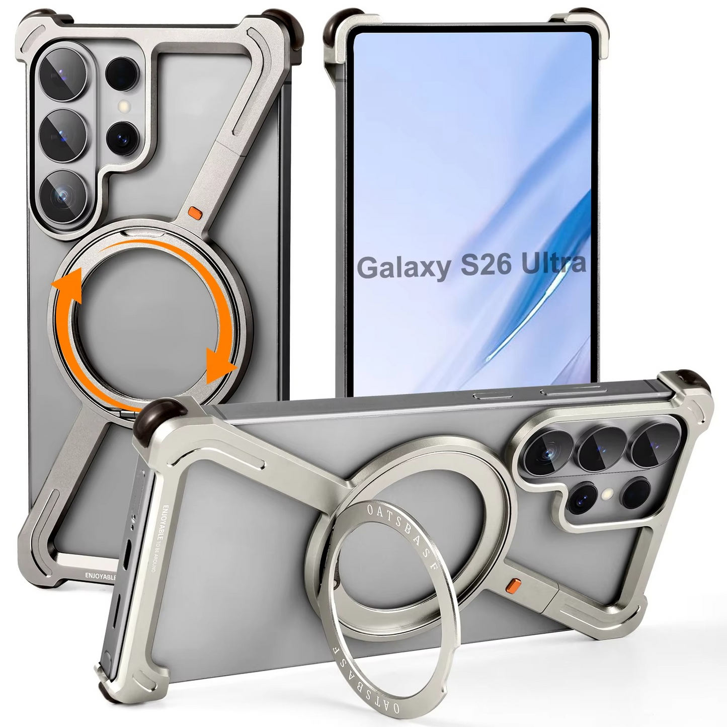 Samsung Galaxy S26 Ultra Z Shape Metal Case with Magsafe & 360° Rotatable Stand - Titanium