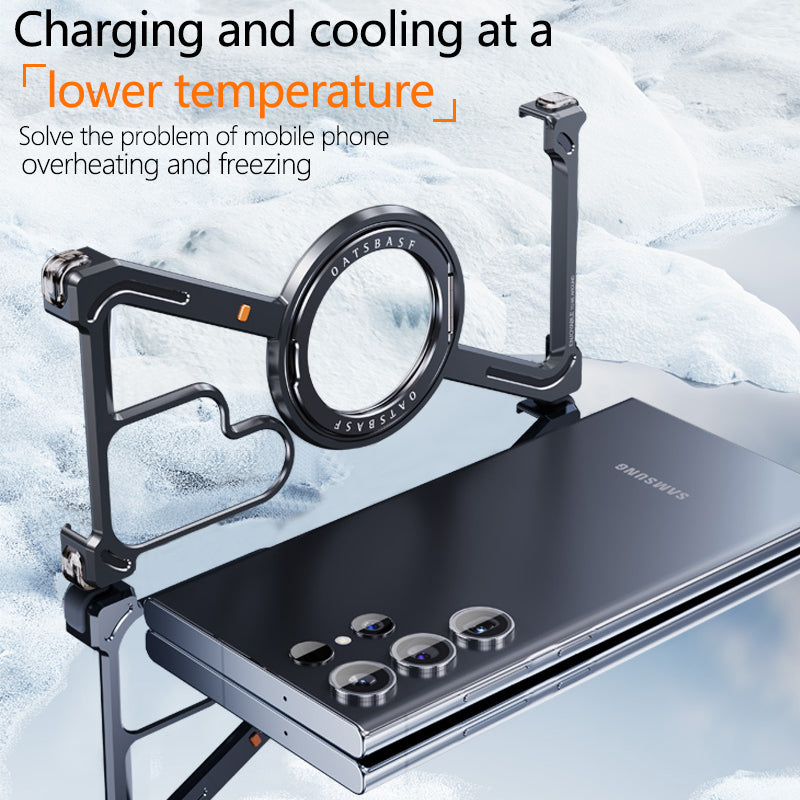 Samsung Galaxy S24 Ultra Z Shape Frameless Metal Bumper Case with Built-in Magsafe & 360° Rotation Ring - Black