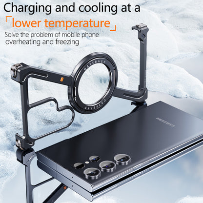 Samsung Galaxy S24 Ultra Z Shape Frameless Metal Bumper Case with Built-in Magsafe & 360° Rotation Ring - Black