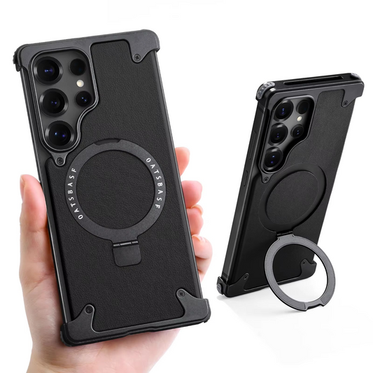 Samsung Galaxy S26 Ultra Oatsbasf Magnetic Frameless Leather Shockproof Case with Stand- Black