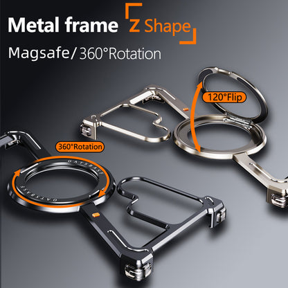 Samsung Galaxy S24 Ultra Z Shape Frameless Metal Bumper Case with Built-in Magsafe & 360° Rotation Ring - Black