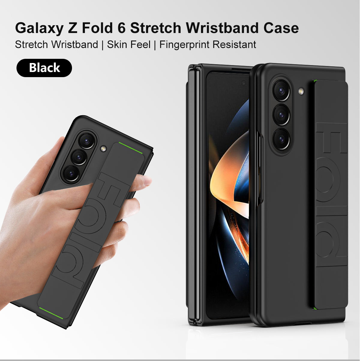 Samsung Galaxy Z Fold 6 Strap Holder Hard Shell Case - Black